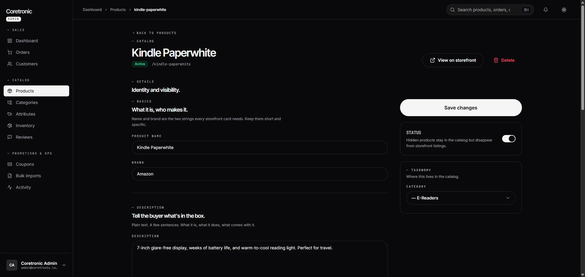Editing a product: the description drafted by the Gemini agent