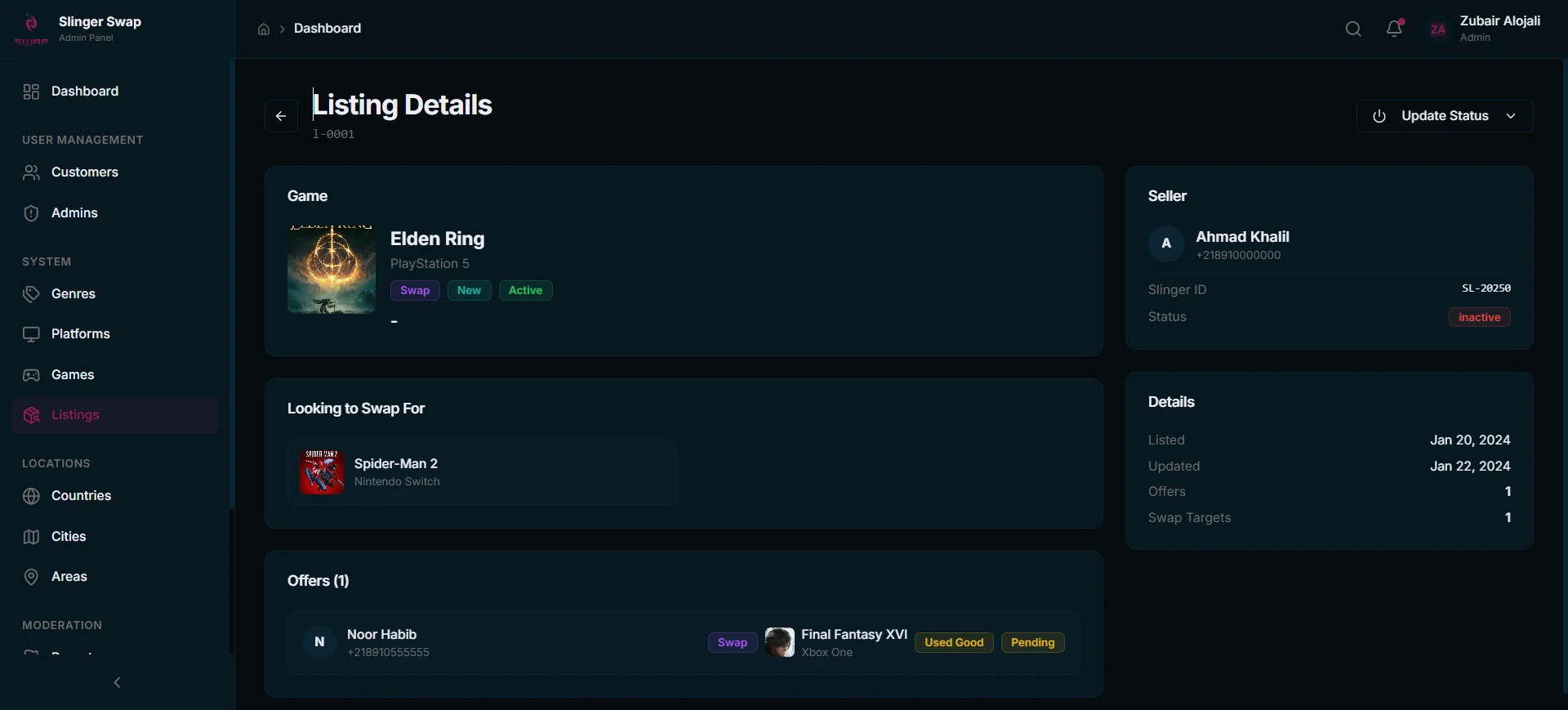 A listing under moderation